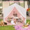 Costway Kid&#x27;s Play Tent Toddler Playhouse Castle Solid Wood Frame with Washable Mat Orange/Pink